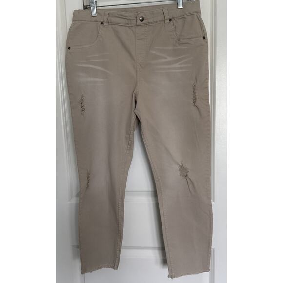 HUE Denim - HUE Ripped Tan Denim Hi-Rise Jeans Pull On Preowned Size Large See Photos